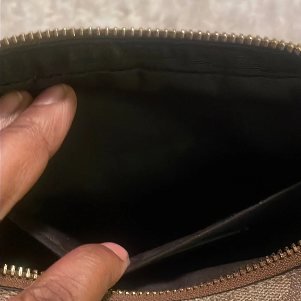 Coach Brown and Cream Crossbody Bag with Sleek Design